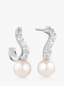 Sif Jakobs Jewellery Ponza Creolo Piccolo Freshwater Pearl and Cubic Zirconia Drop Earrings, Silver, Silver