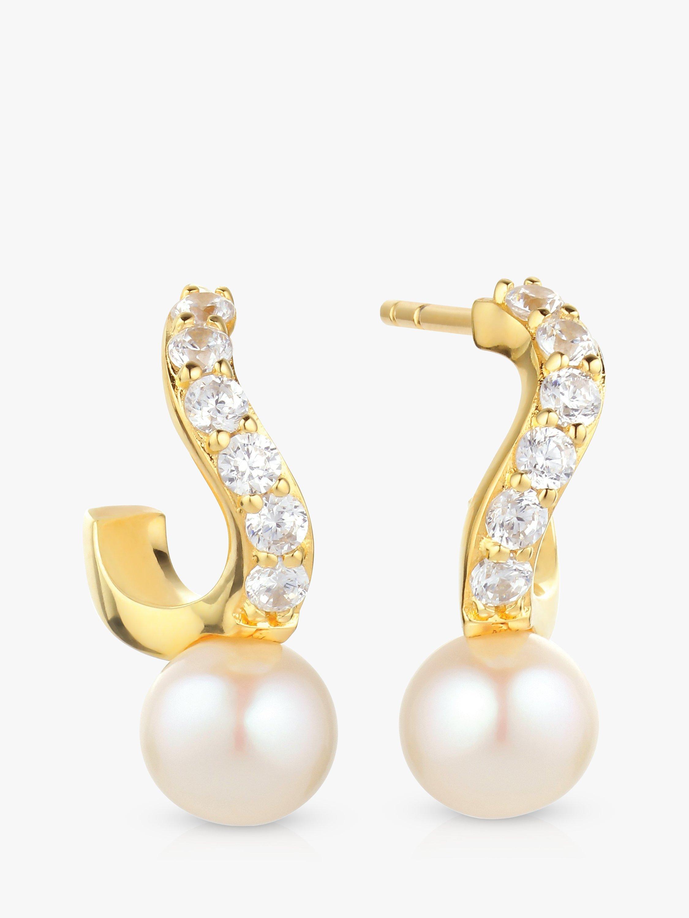 Product image 1 of 1, which shows Sif Jakobs Jewellery Ponza Creolo Piccolo Cubic Zirconia and Frehswater Pearl Drop Earrings, Gold