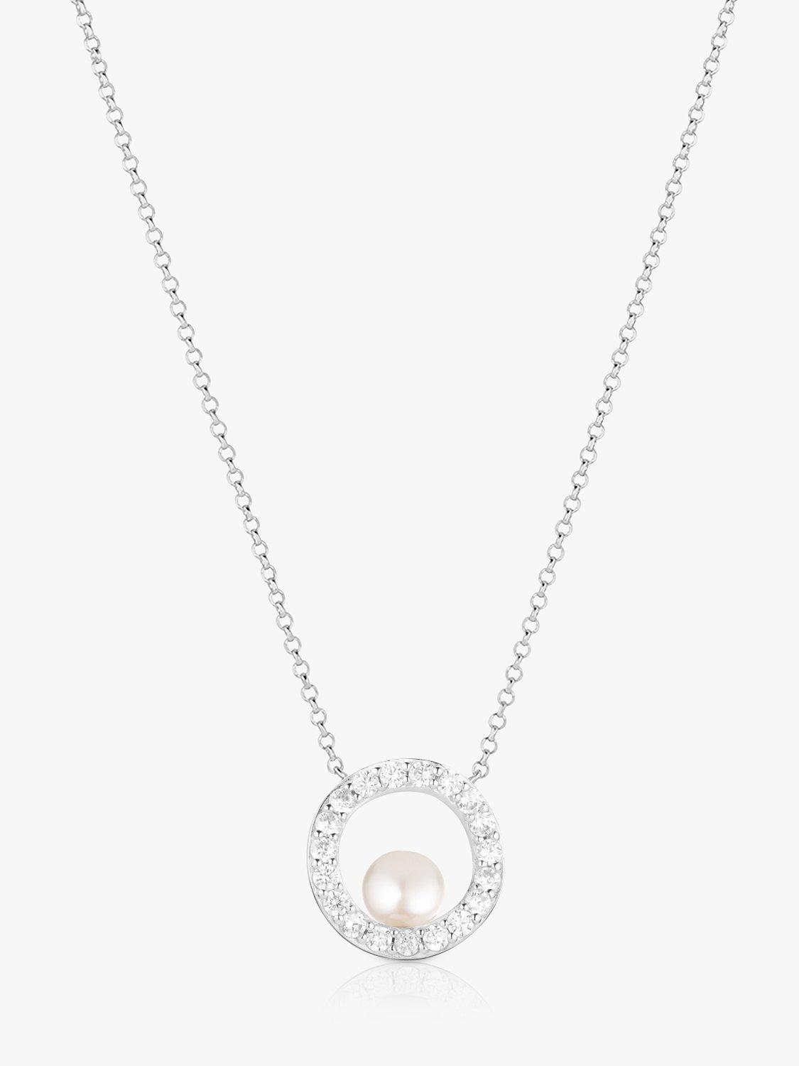 Product image 1 of 2, which shows Sif Jakobs Jewellery Ponza Circolo Cubic Zirconia and Pearl Round Pendant Necklace, Silver
