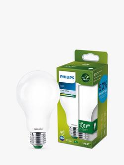 Philips Ultra Efficient 7.3W E27 LED Classic Bulb, Cool White/Frosted, Cool White/Frosted