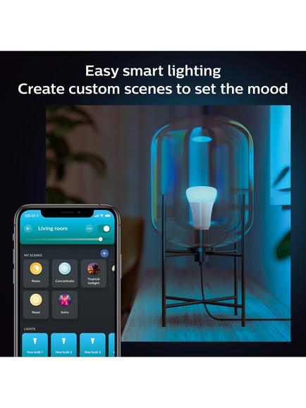 Philips Hue White & Colour Ambiance Wireless Lighting Smart LED Colour Changing Light Bulb with Bluetooth, 5.7W B22, Pack of 3 - view 2, White