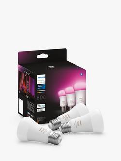 Philips Hue White & Colour Ambiance Wireless Lighting LED Colour Changing Light Bulb with Bluetooth, 6.5W E27, Pack of 3, White