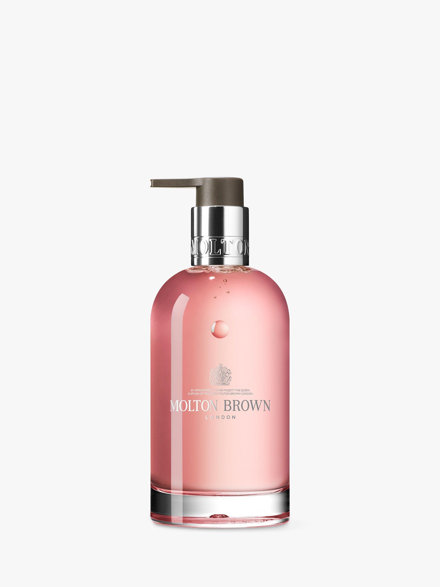 Product image 1 of 1, which shows Molton Brown Delicious Rhubarb & Rose Fine Liquid Hand Wash Glass Bottle, 200ml