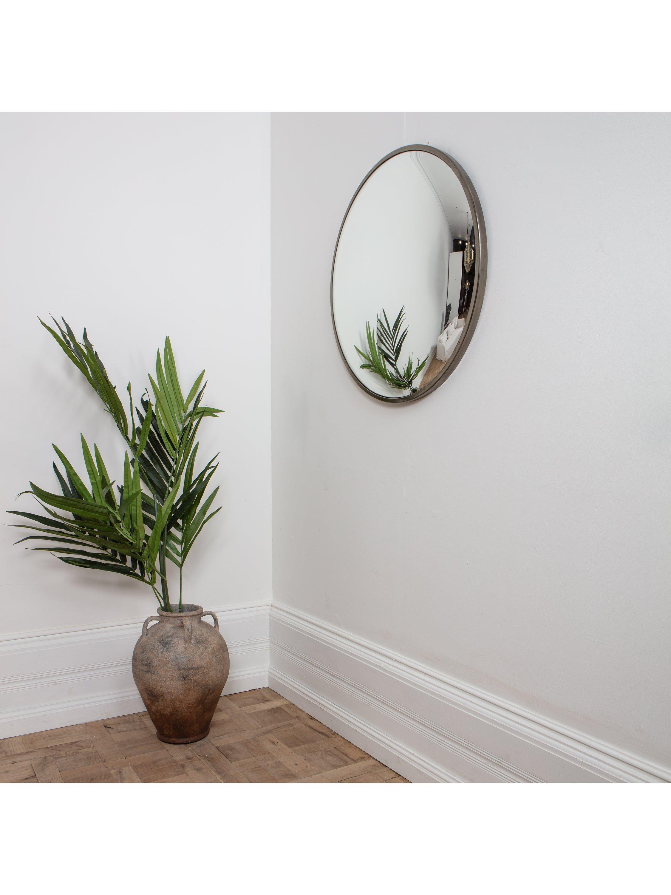 Pure White Lines Round Steel Convex Wall Mirror, Gunmetal Grey
