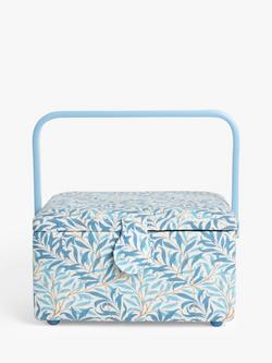 John Lewis William Morris Willow Bough Square Lid Sewing Basket, Blue, Blue