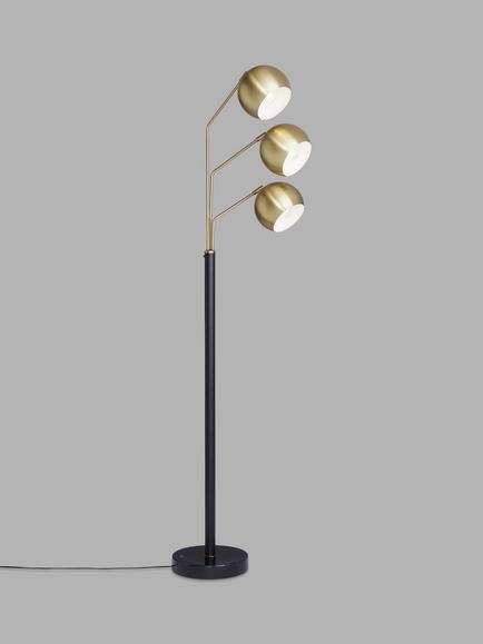 John Lewis Hector 3 Arm Floor Lamp, Antique Brass/Black, Antique Brass/Black