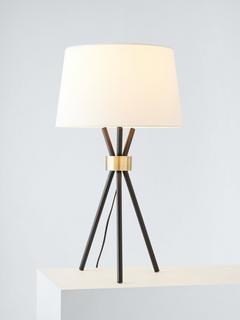 John Lewis Locket Tripod Table Lamp, Black/Brass