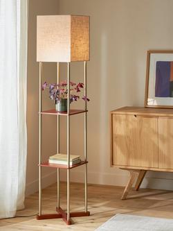 John Lewis Harrison Square Shelves Floor Lamp, Walnut/Steel - view 2, Walnut&steel