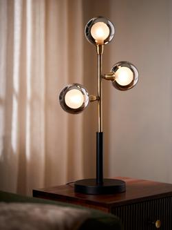 John Lewis Huxley 3 Globe Complete Table Lamp, Black - view 2, Black/Brass