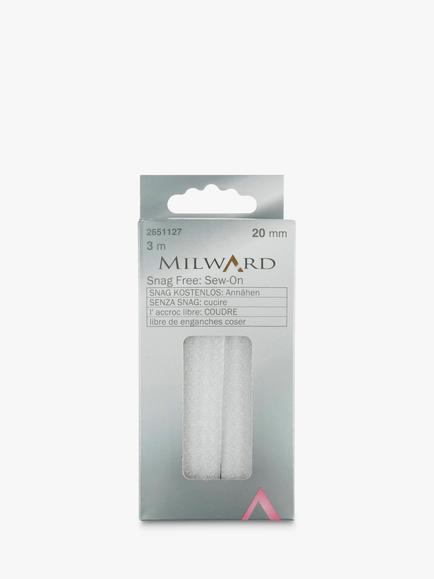 Milward Snag Free Sew On Hook and Loop Tape, L3m x W20mm, White, White