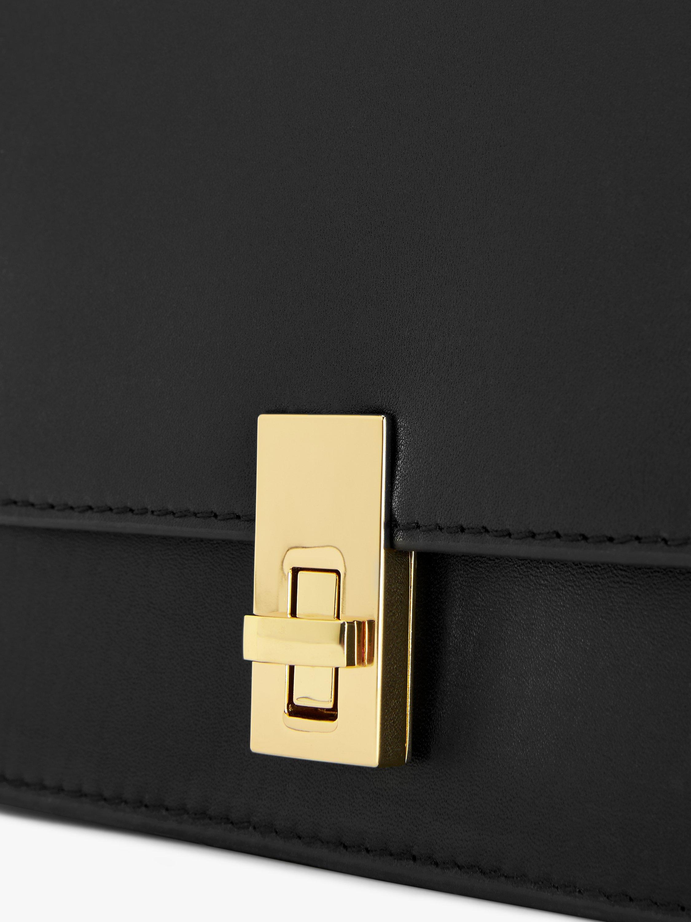Product image 5 of 5, which shows John Lewis Smooth Leather Flapover Crossbody Bag, Black
