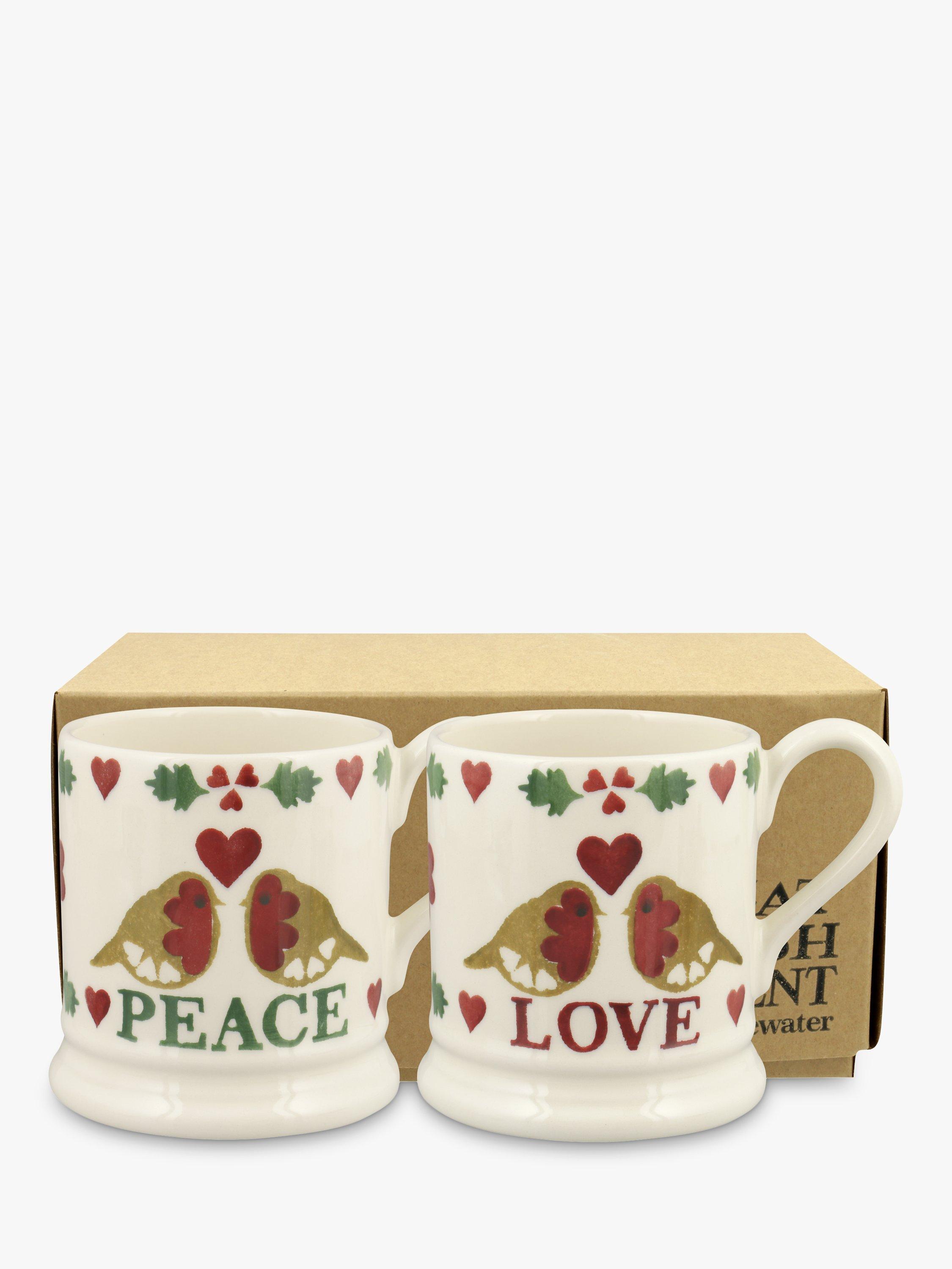 Emma Bridgewater Christmas Joy 'Peace' & 'Love' Mugs, Set of 2, 300ml, Red/Multi
