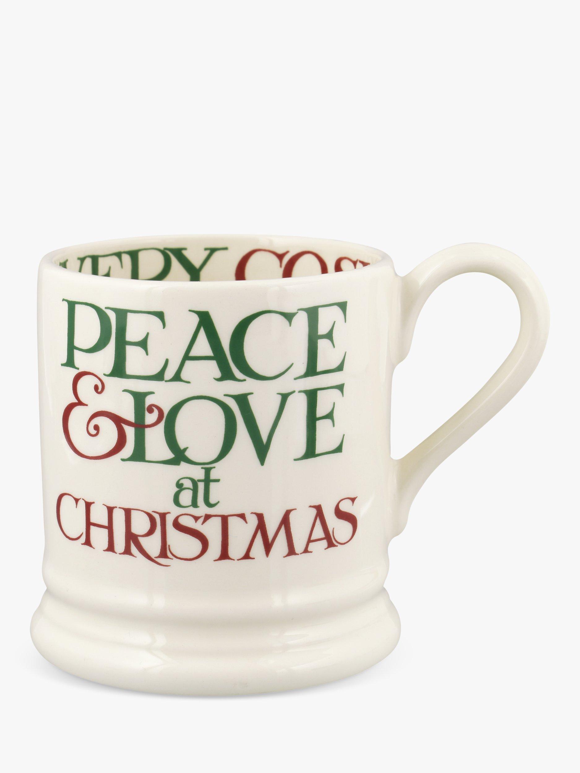 Emma Bridgewater Christmas Toast 'Peace & Love' Half Pint Mug, 300ml, Green