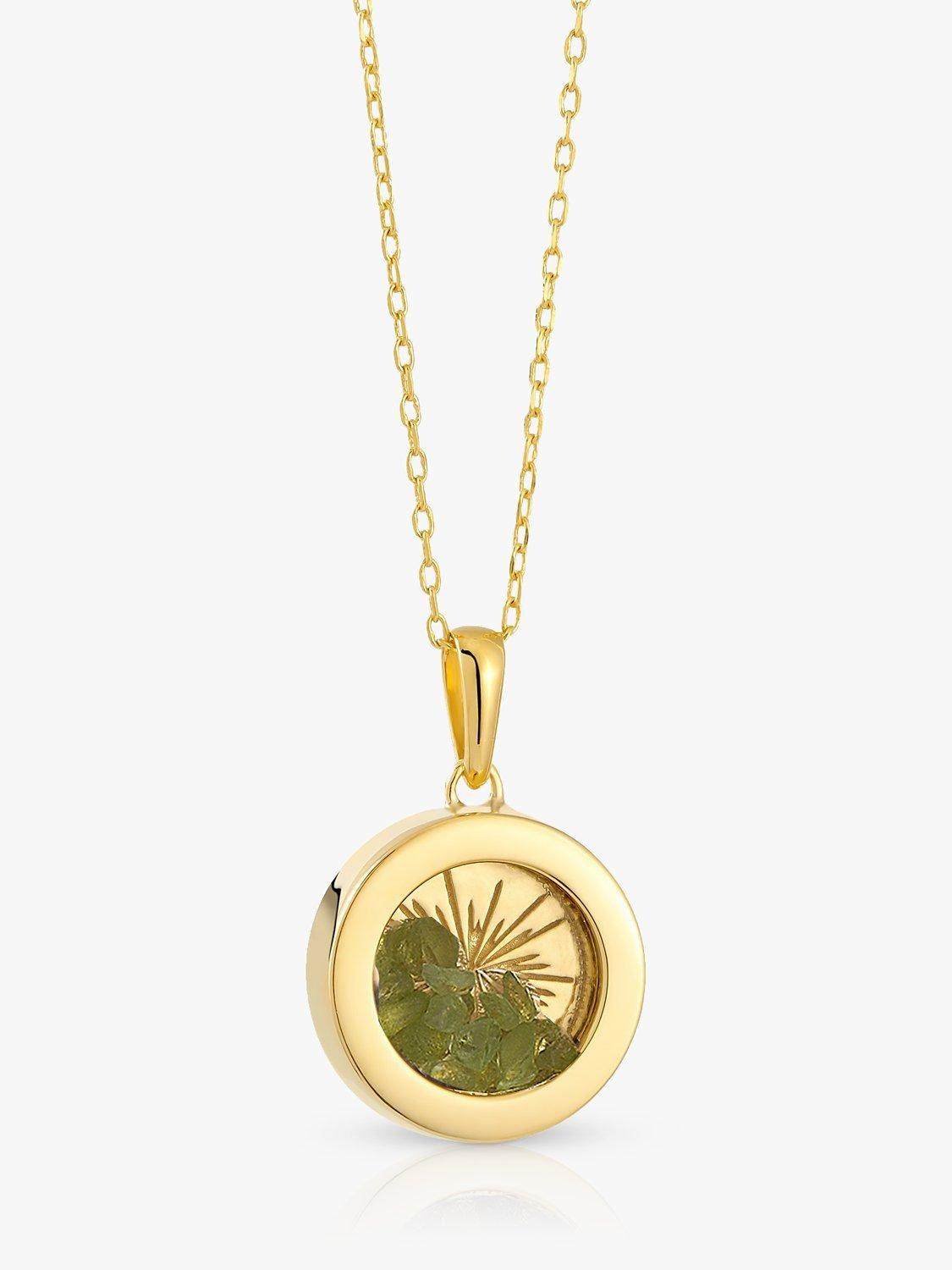 Rachel Jackson London Small Deco Sun Amulet Birthstone Necklace, Gold/Peridot