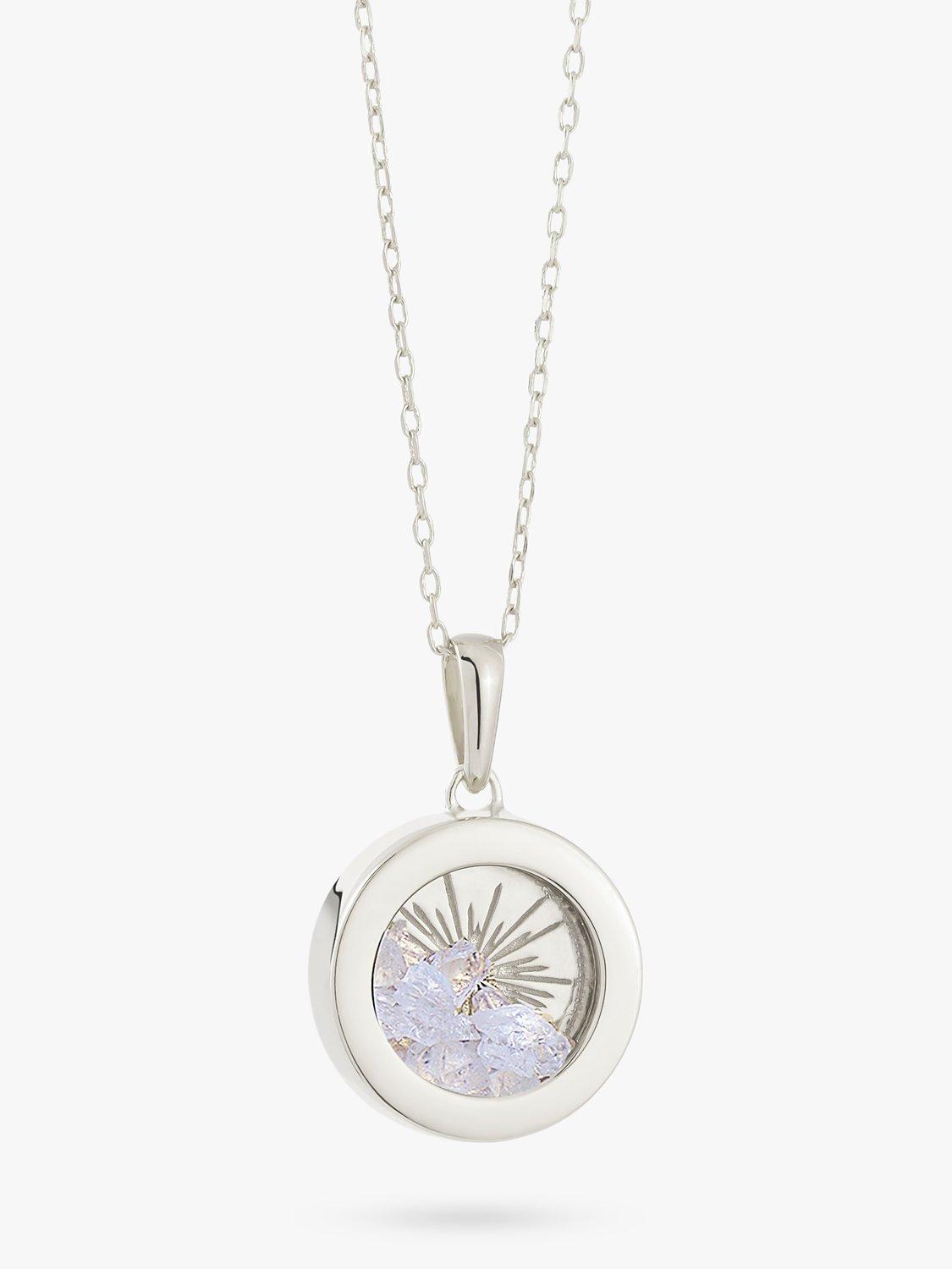 Rachel Jackson London Small Deco Sun Amulet Birthstone Necklace, Silver/Crystal