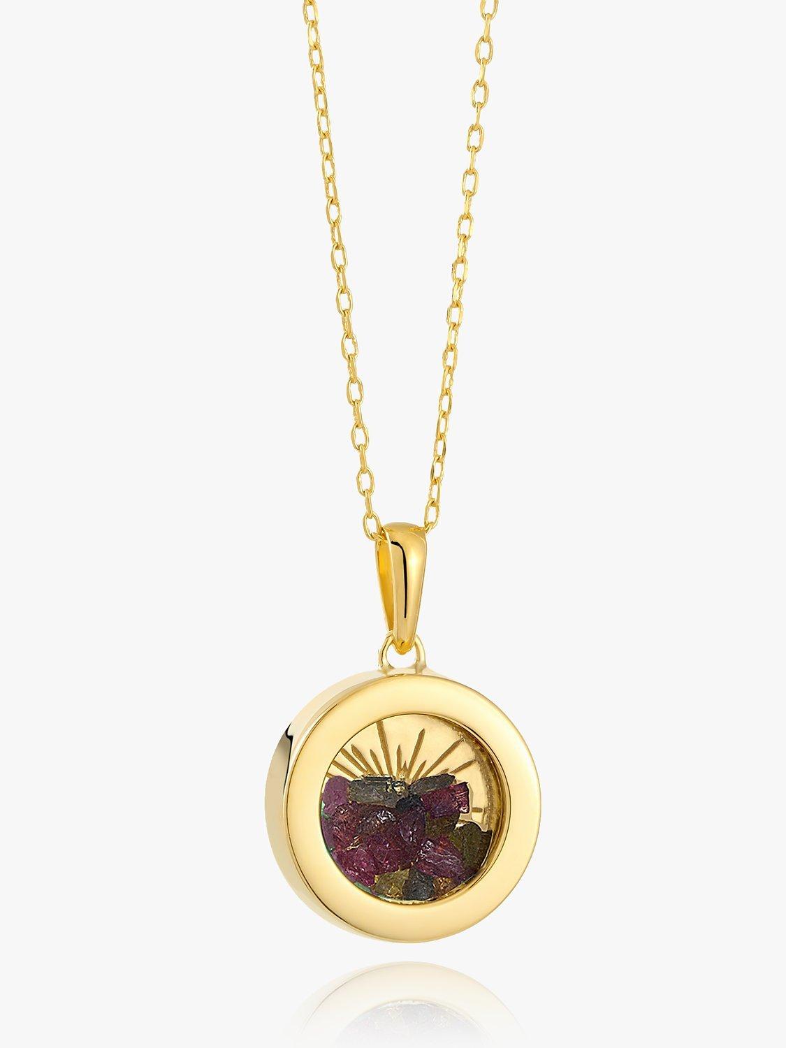 Rachel Jackson London Small Deco Sun Amulet Birthstone Necklace, Gold/Tourmaline