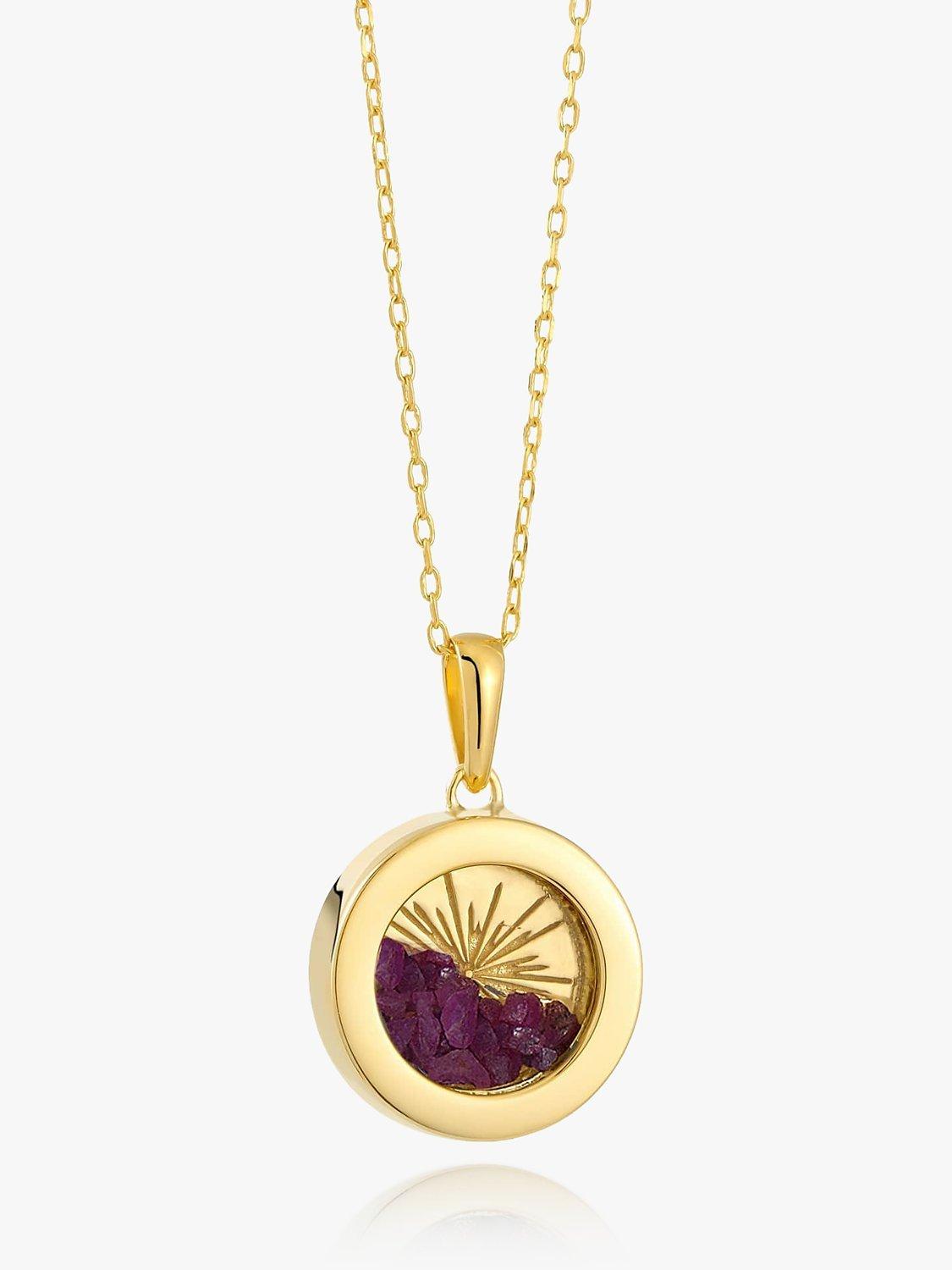 Rachel Jackson London Small Deco Sun Amulet Birthstone Necklace, Gold/Ruby
