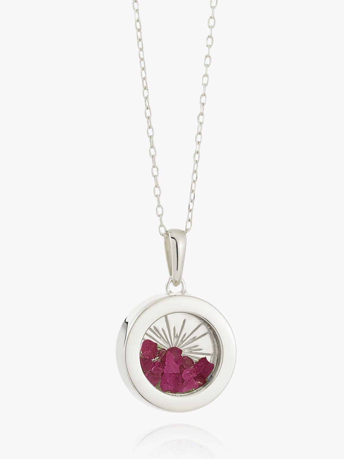 Rachel Jackson London Small Deco Sun Amulet Birthstone Necklace, Silver/Ruby