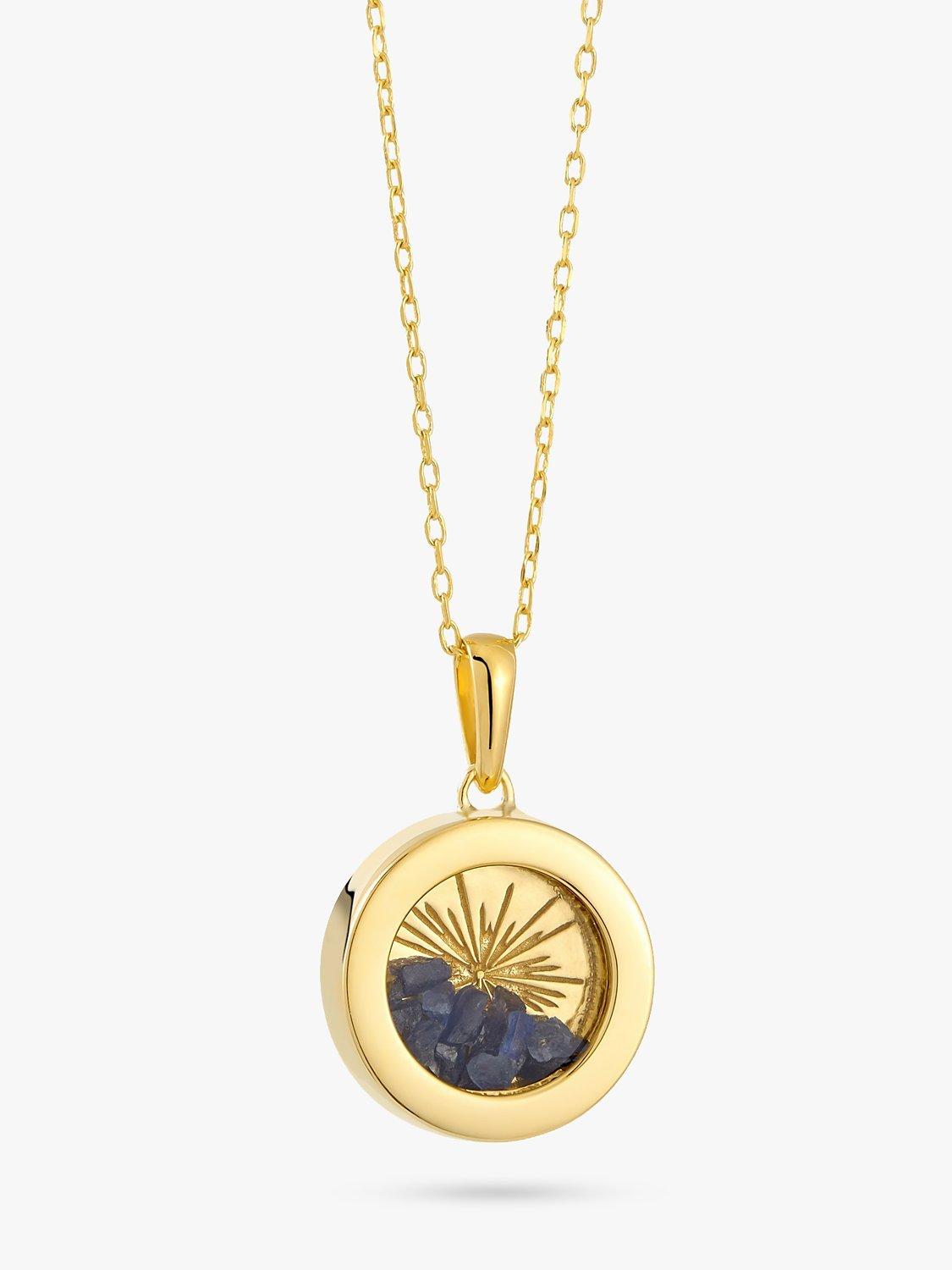 Rachel Jackson London Small Deco Sun Amulet Birthstone Necklace, Gold/Sapphire