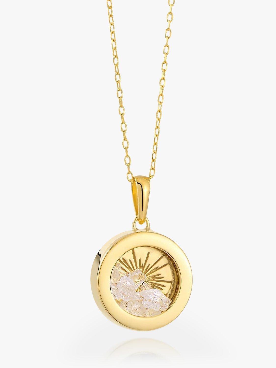 Rachel Jackson London Small Deco Sun Amulet Birthstone Necklace, Gold/Crystal
