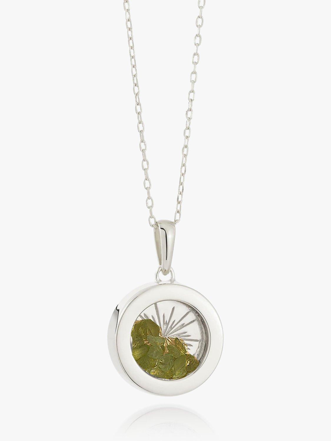 Rachel Jackson London Small Deco Sun Amulet Birthstone Necklace, Silver/Peridot