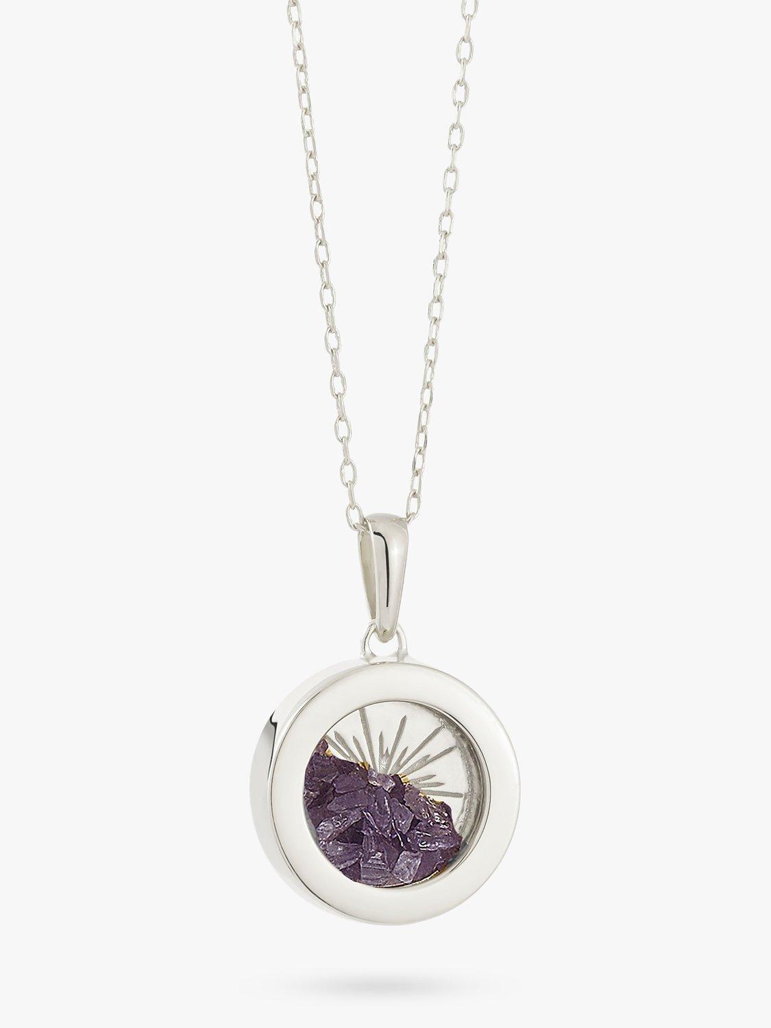 Rachel Jackson London Small Deco Sun Amulet Birthstone Necklace, Silver/Amethyst