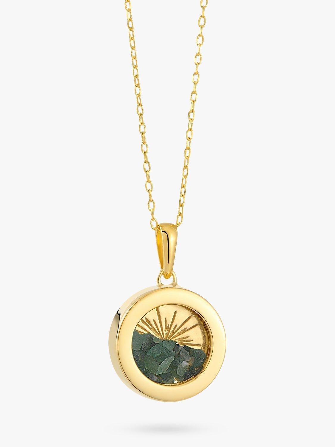 Rachel Jackson London Small Deco Sun Amulet Birthstone Necklace, Gold/Emerald