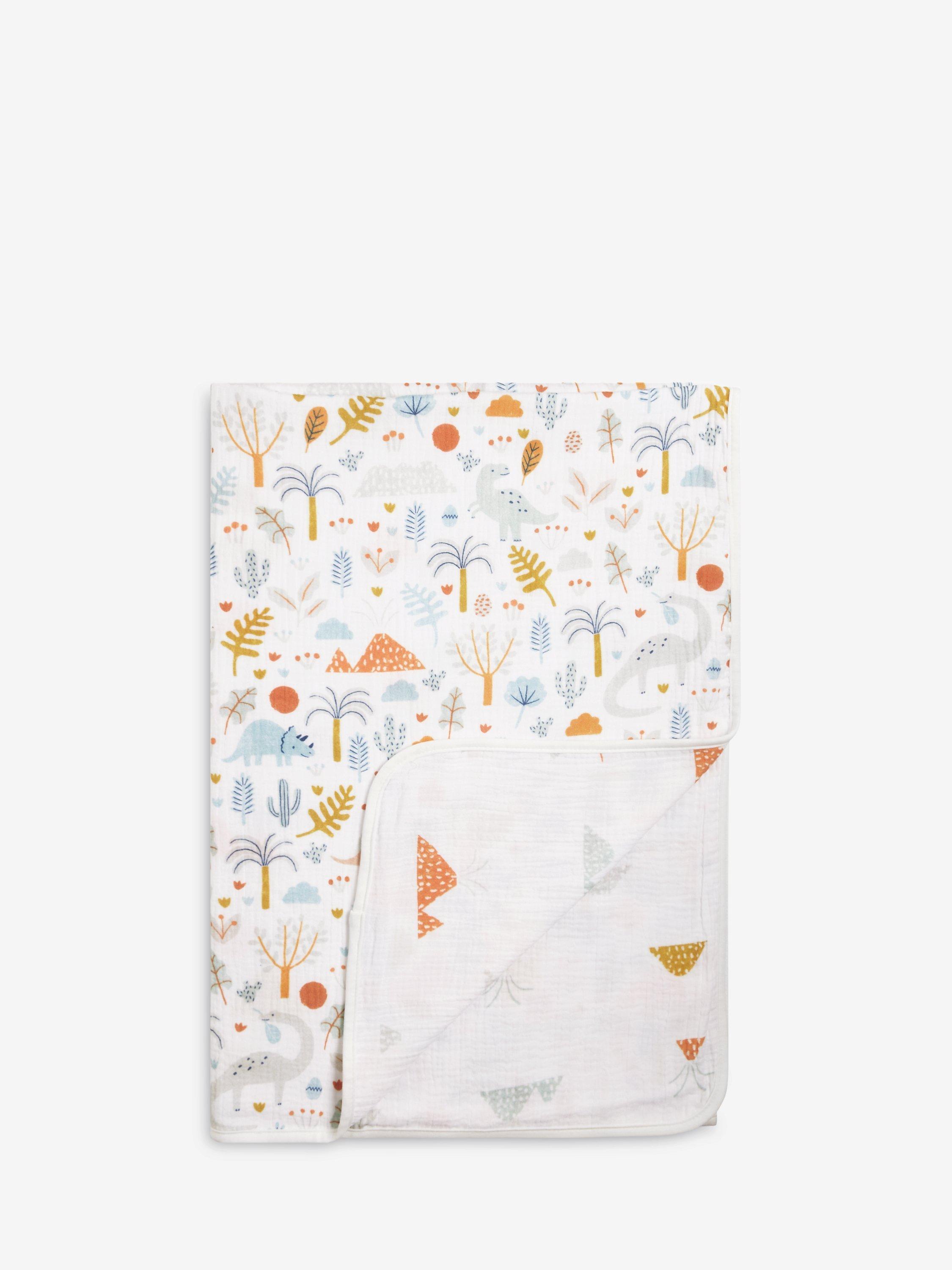 John Lewis Mini Desert Dino Cotton Muslin Blanket, 120 x 120cm