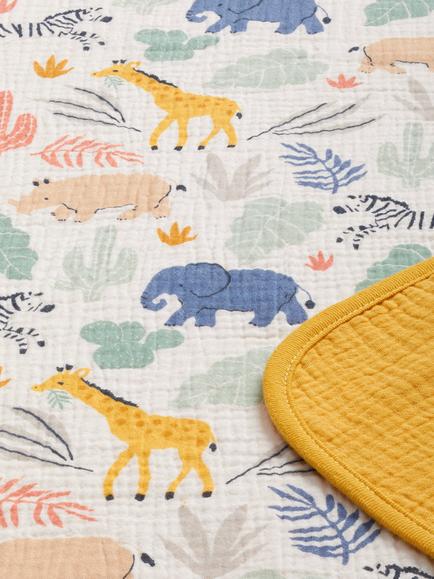 John Lewis Safari Print Cotton Muslin Blanket, 120 x 120cm - view 2, Multi/Yellow