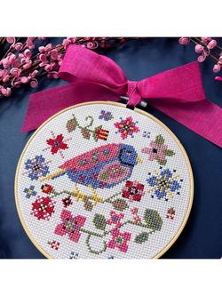 MakeBox & Co Floral Finch Cross Stitch Hoop Kit, Multi