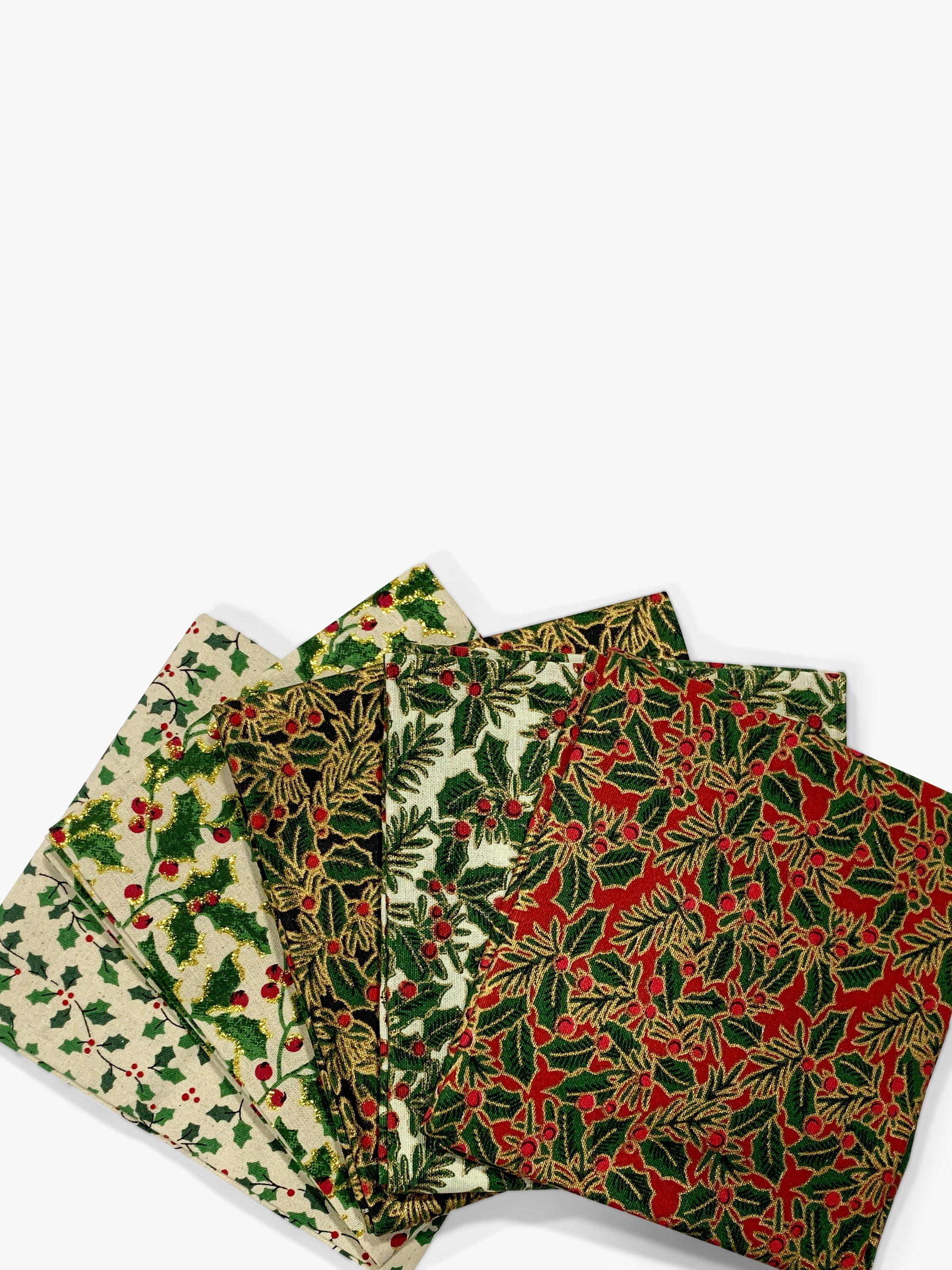 Oddies Textiles Holly Selection Fat Quarter Fabrics, Pack of 5, Multi