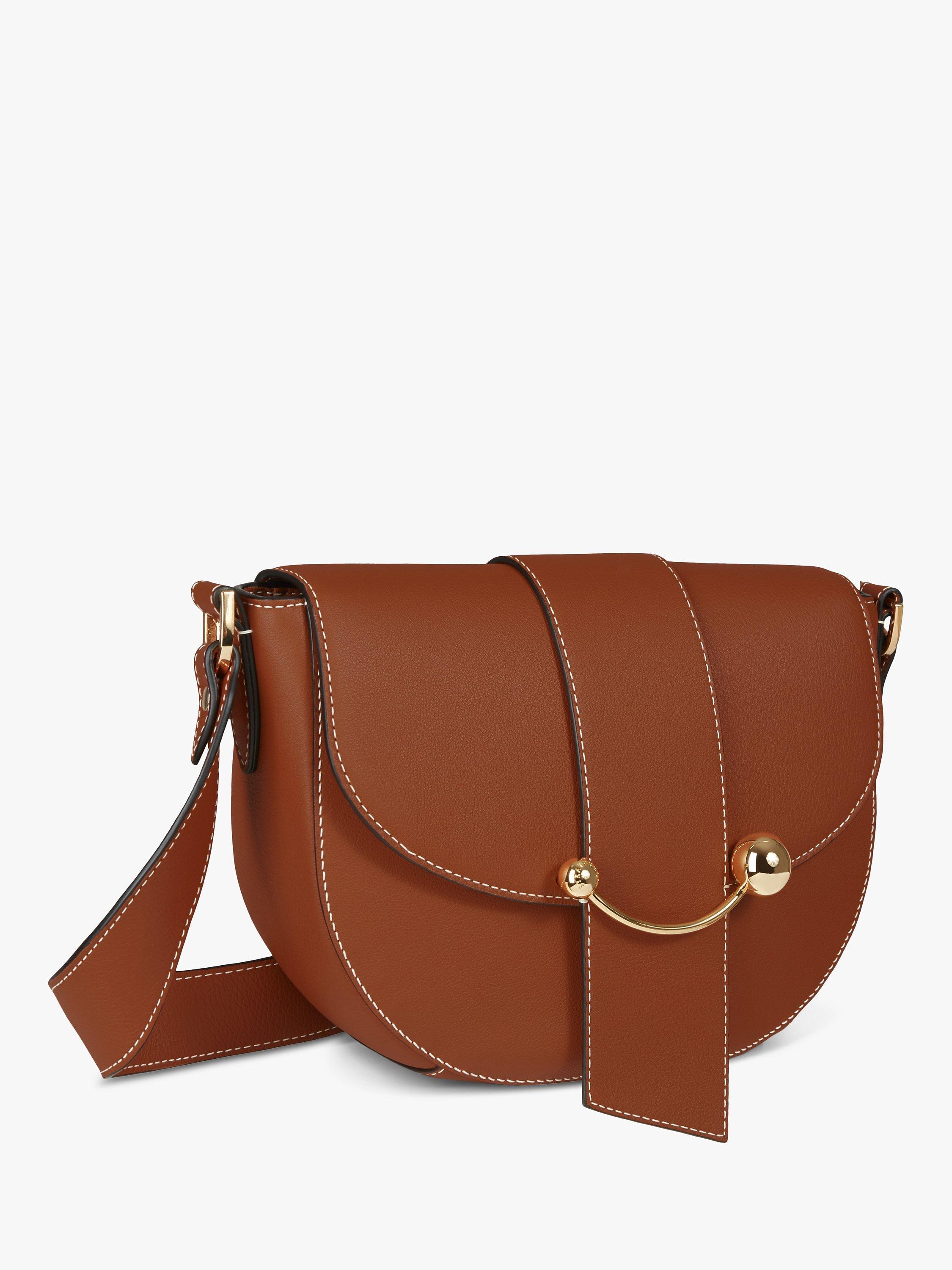 Product image 1 of 4, which shows Strathberry Crescent Leather Satchel Bag, Chestnut