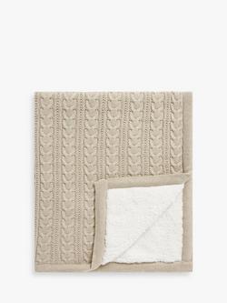 John Lewis Cable Knit Sherpa Fleece Baby Blanket, Linen Sand