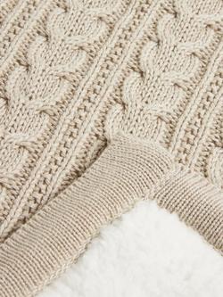 John Lewis Cable Knit Sherpa Fleece Baby Blanket - view 2, Linen Sand