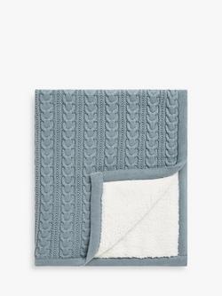 John Lewis Cable Knit Sherpa Fleece Baby Blanket, Cadet Blue