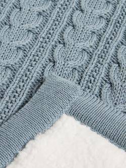 John Lewis Cable Knit Sherpa Fleece Baby Blanket - view 2, Cadet Blue
