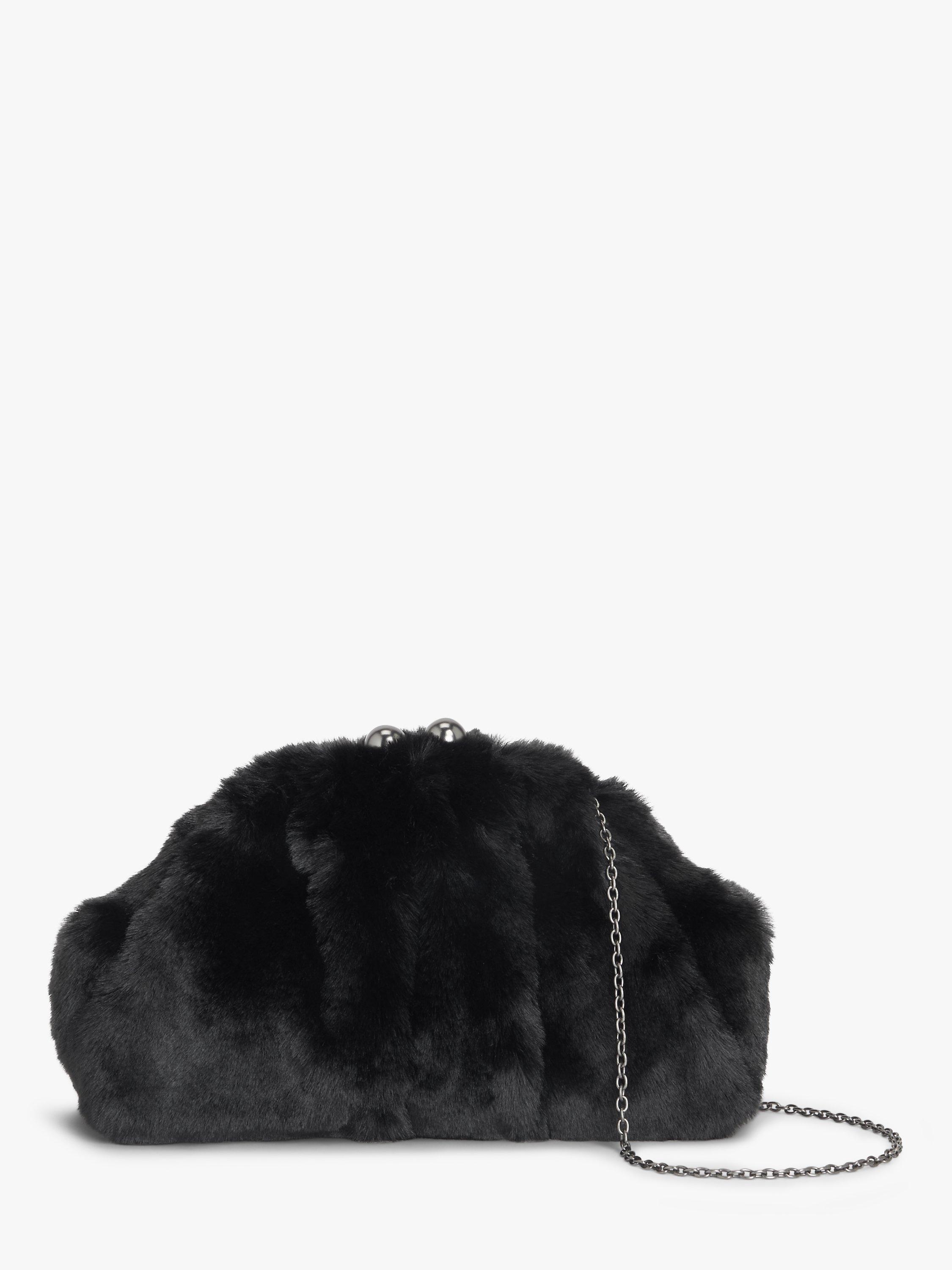 John Lewis Faux Fur Frame Clutch Bag, Black