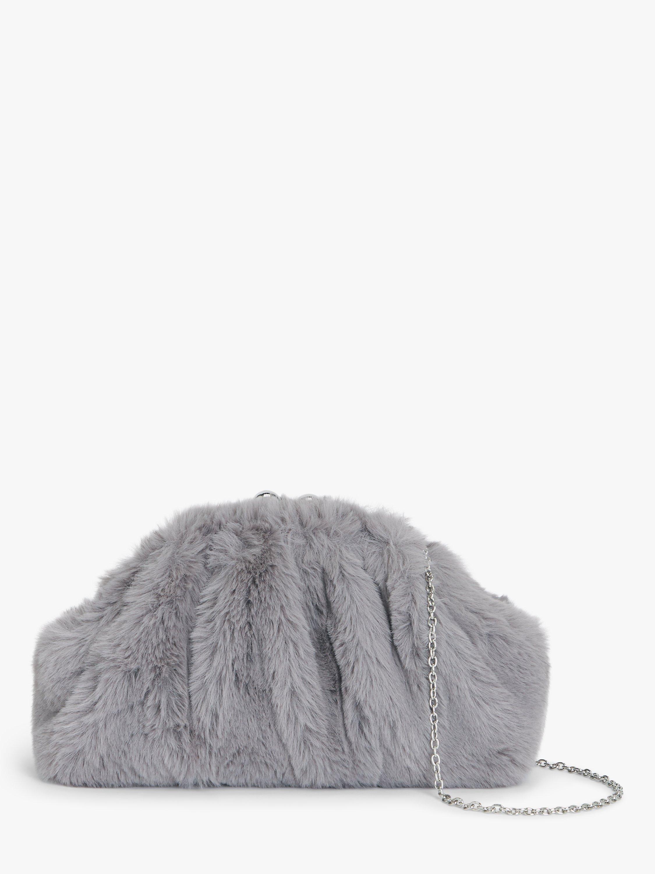 John Lewis Faux Fur Frame Clutch Bag, Grey