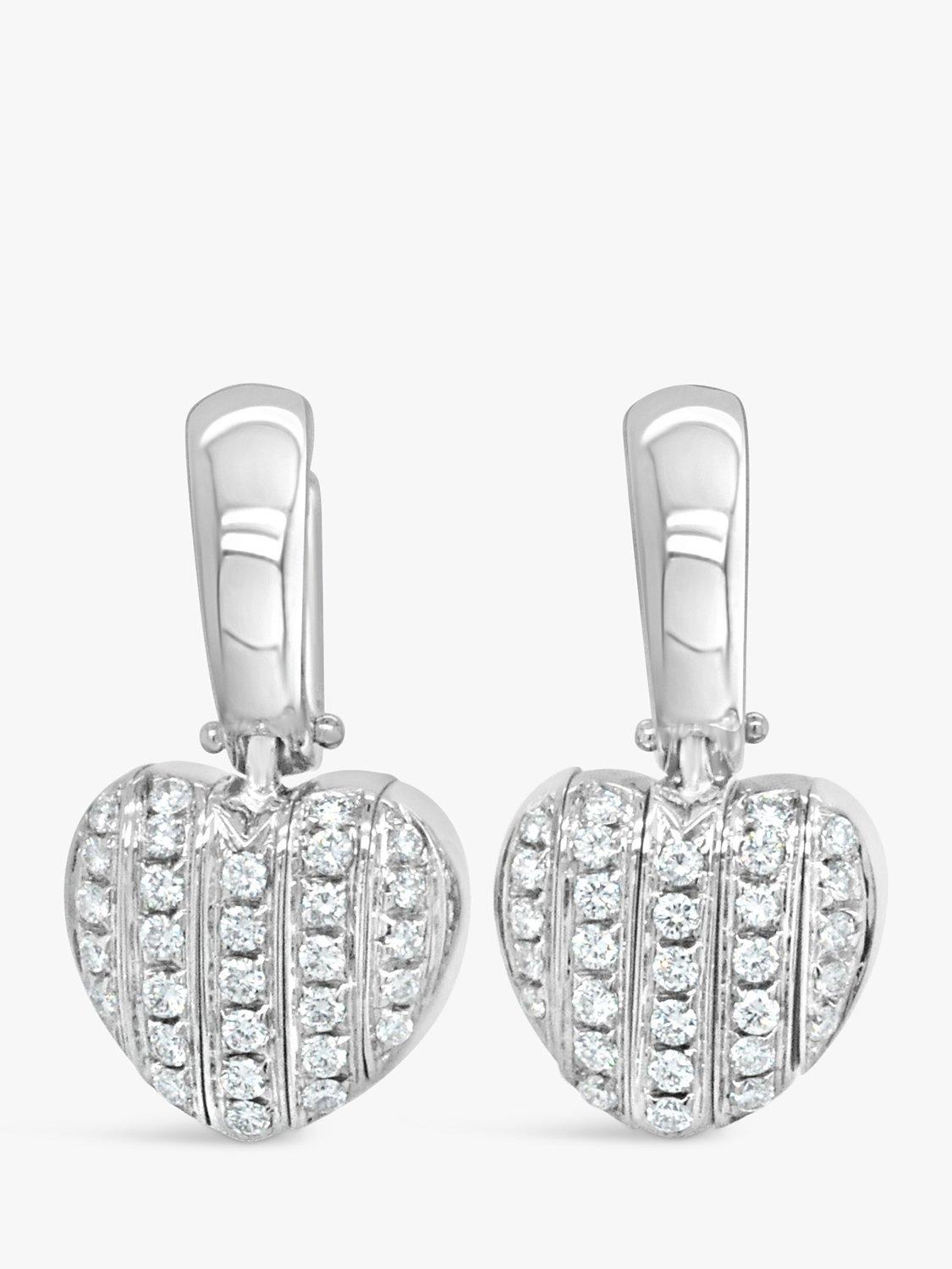 Product image 1 of 3, which shows Milton & Humble Jewellery Pre-Loved 18ct White Gold Diamond Heart Drop Earrings