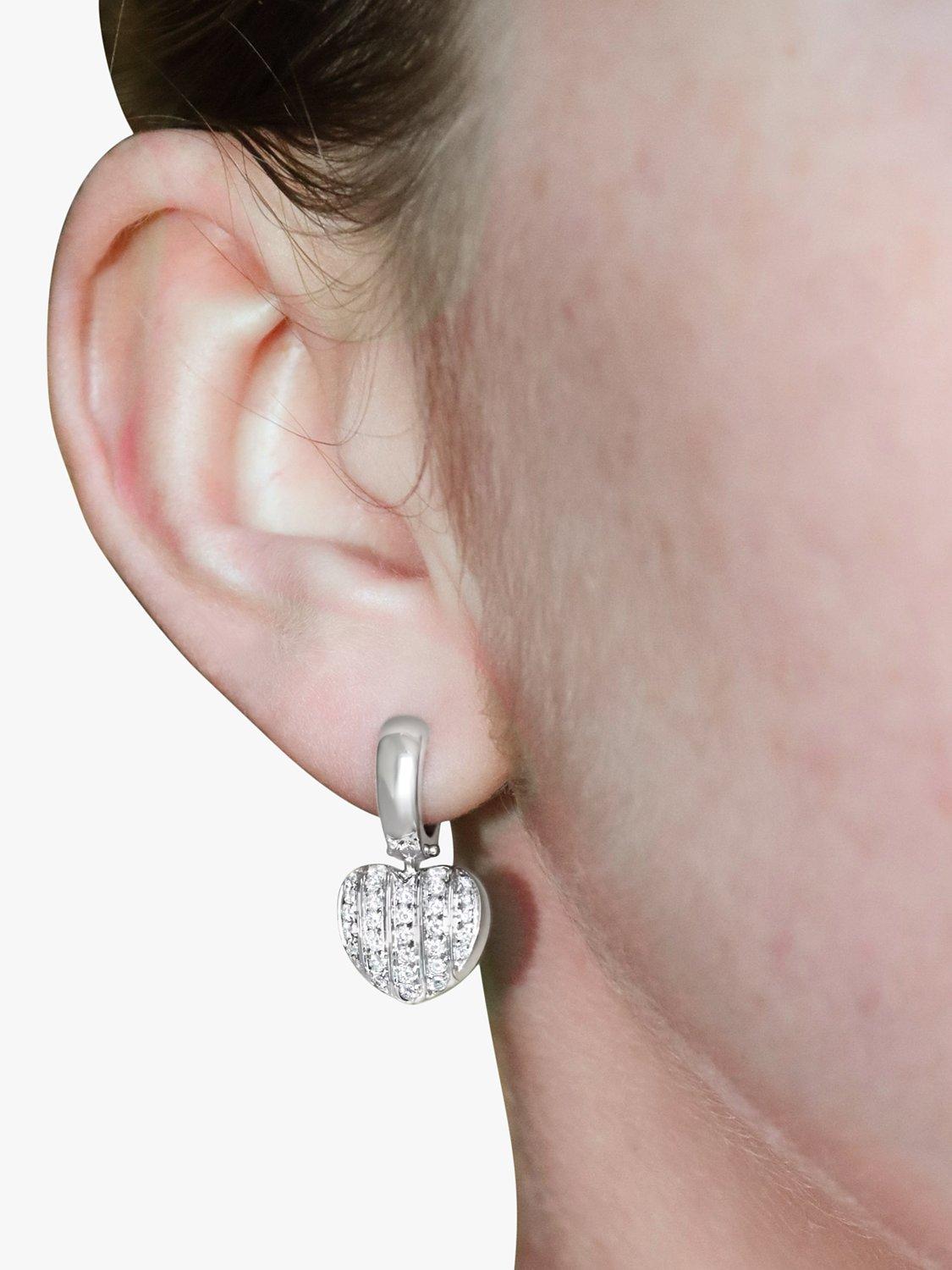 Product image 3 of 3, which shows Milton & Humble Jewellery Pre-Loved 18ct White Gold Diamond Heart Drop Earrings