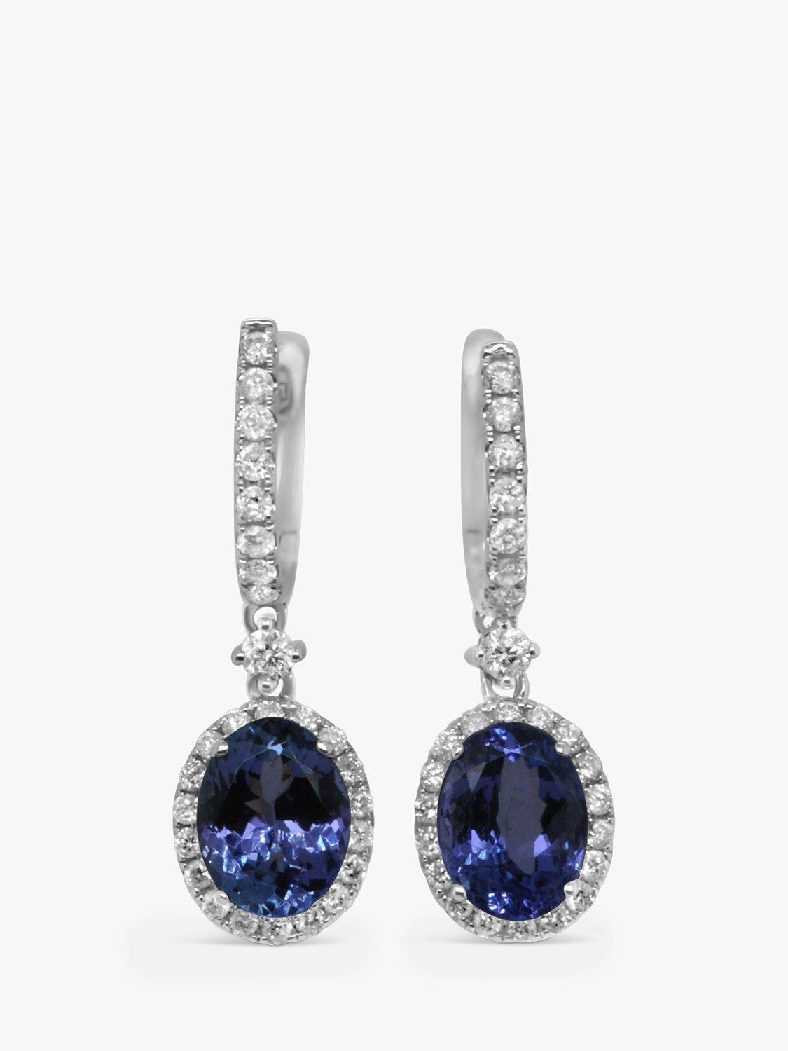 Product image 1 of 3, which shows Milton & Humble Jewellery Pre-Loved 14ct White Gold Tanzanite & Diamond Drop Earrings