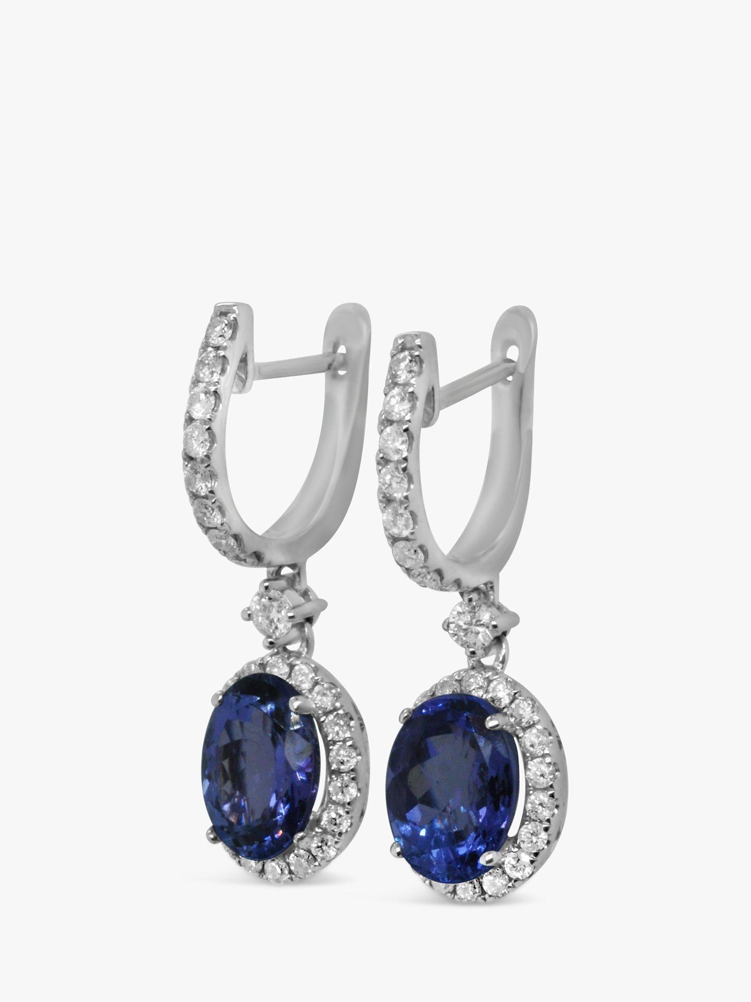 Product image 2 of 3, which shows Milton & Humble Jewellery Pre-Loved 14ct White Gold Tanzanite & Diamond Drop Earrings