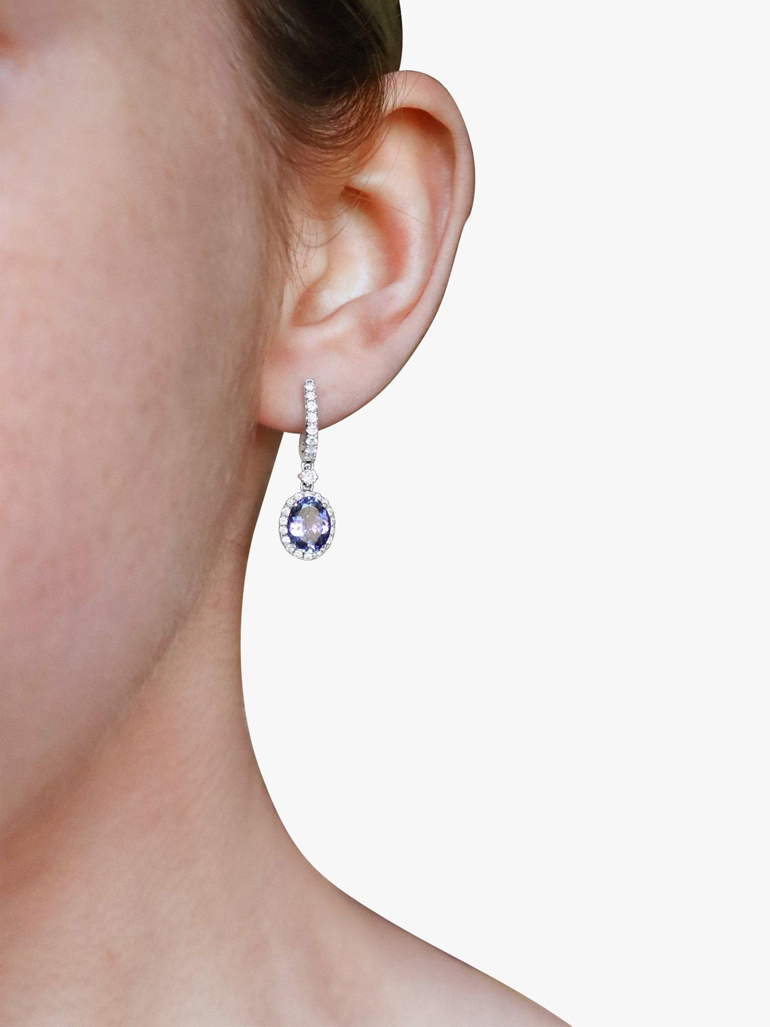 Product image 3 of 3, which shows Milton & Humble Jewellery Pre-Loved 14ct White Gold Tanzanite & Diamond Drop Earrings