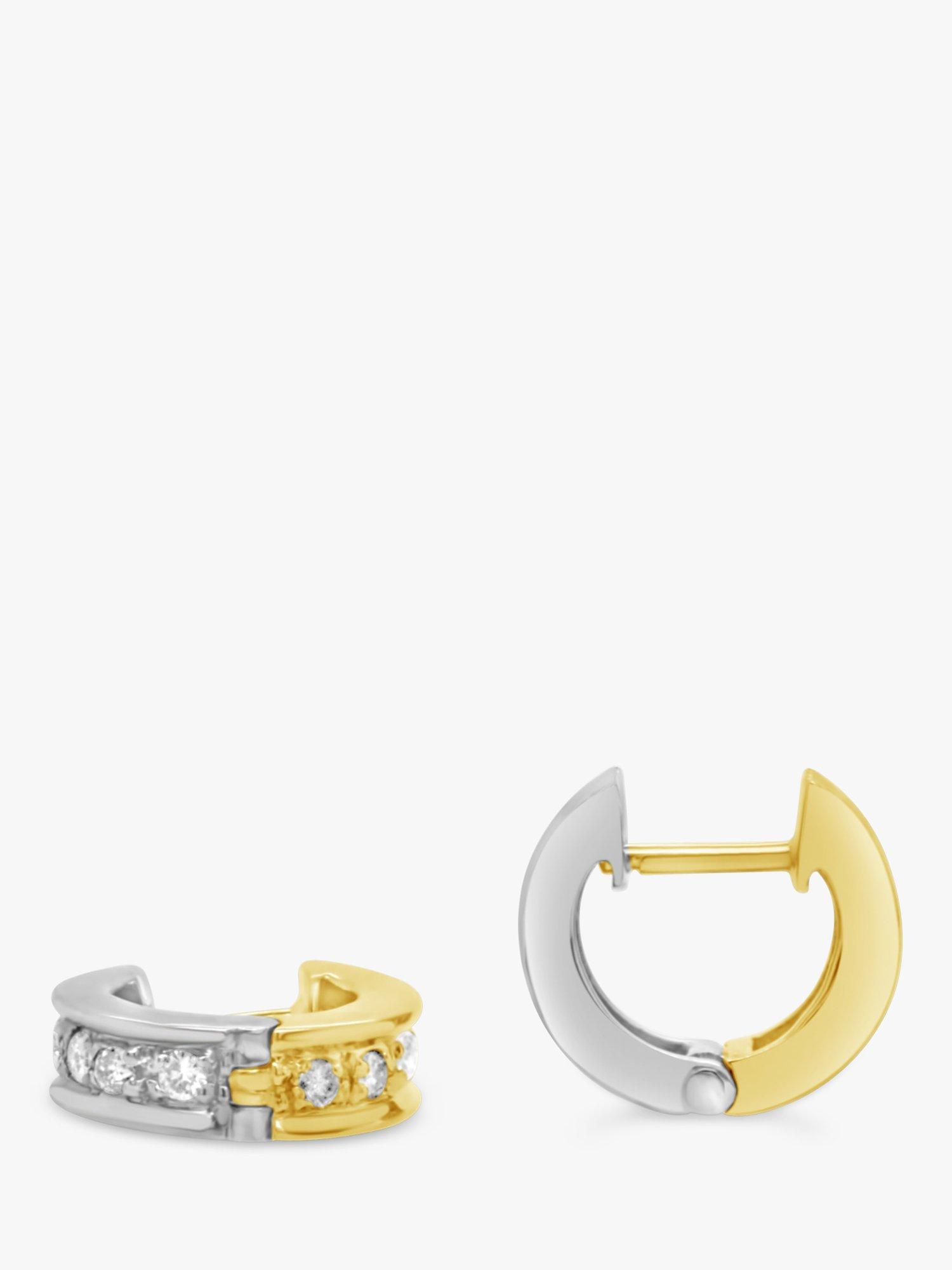 Product image 1 of 4, which shows Milton & Humble Jewellery Pre-Loved 18ct White & Yellow Gold Diamond Hoop Earrings, Gold/Silver