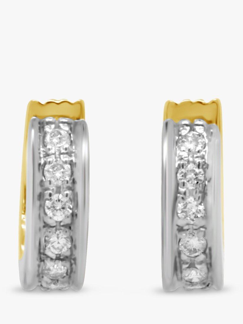 Product image 2 of 4, which shows Milton & Humble Jewellery Pre-Loved 18ct White & Yellow Gold Diamond Hoop Earrings, Gold/Silver