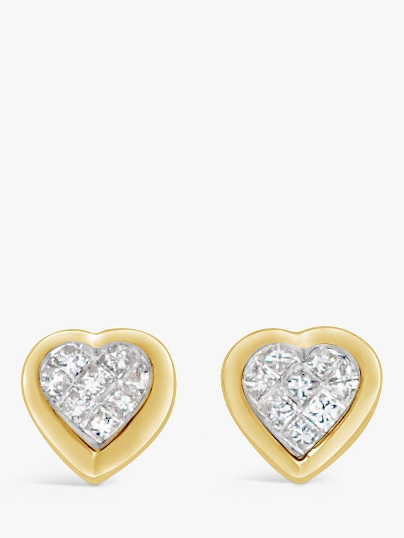 Product image 1 of 4, which shows Milton & Humble Jewellery Pre-Loved 9ct Yellow Gold Diamond Heart Stud Earrings