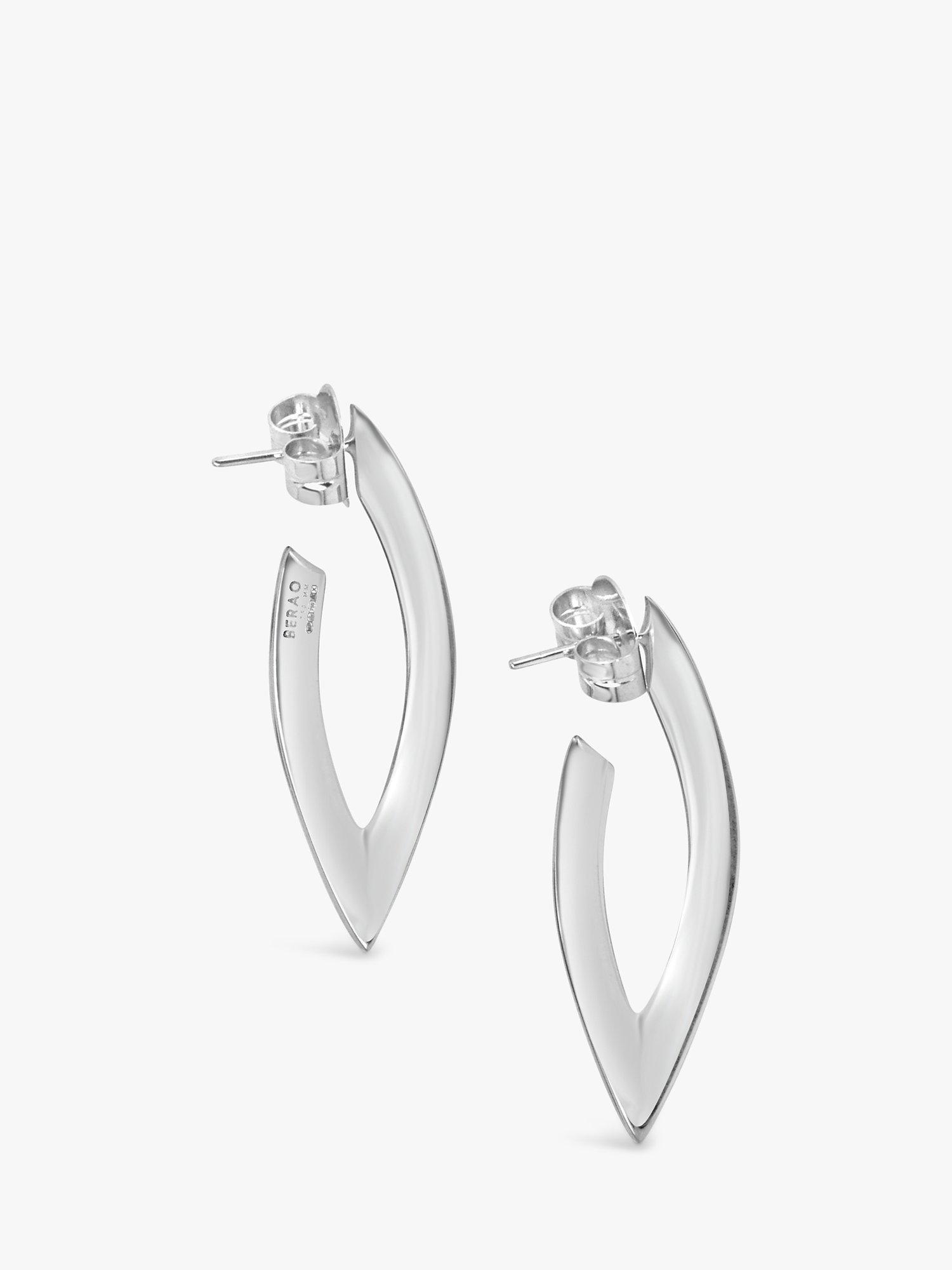 Product image 2 of 6, which shows Milton & Humble Jewellery Pre-Loved Berao 18ct White Gold Diamond Elongated Demi Hoop Earrings
