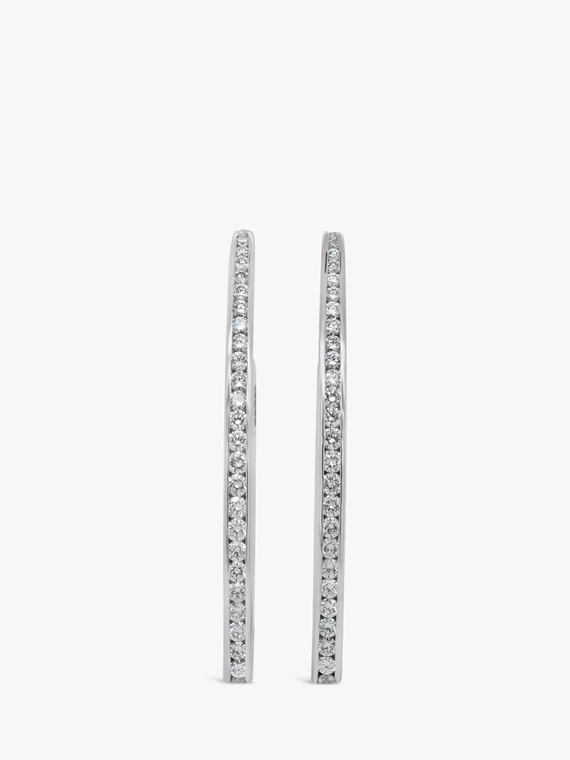 Product image 1 of 6, which shows Milton & Humble Jewellery Pre-Loved Berao 18ct White Gold Diamond Elongated Demi Hoop Earrings