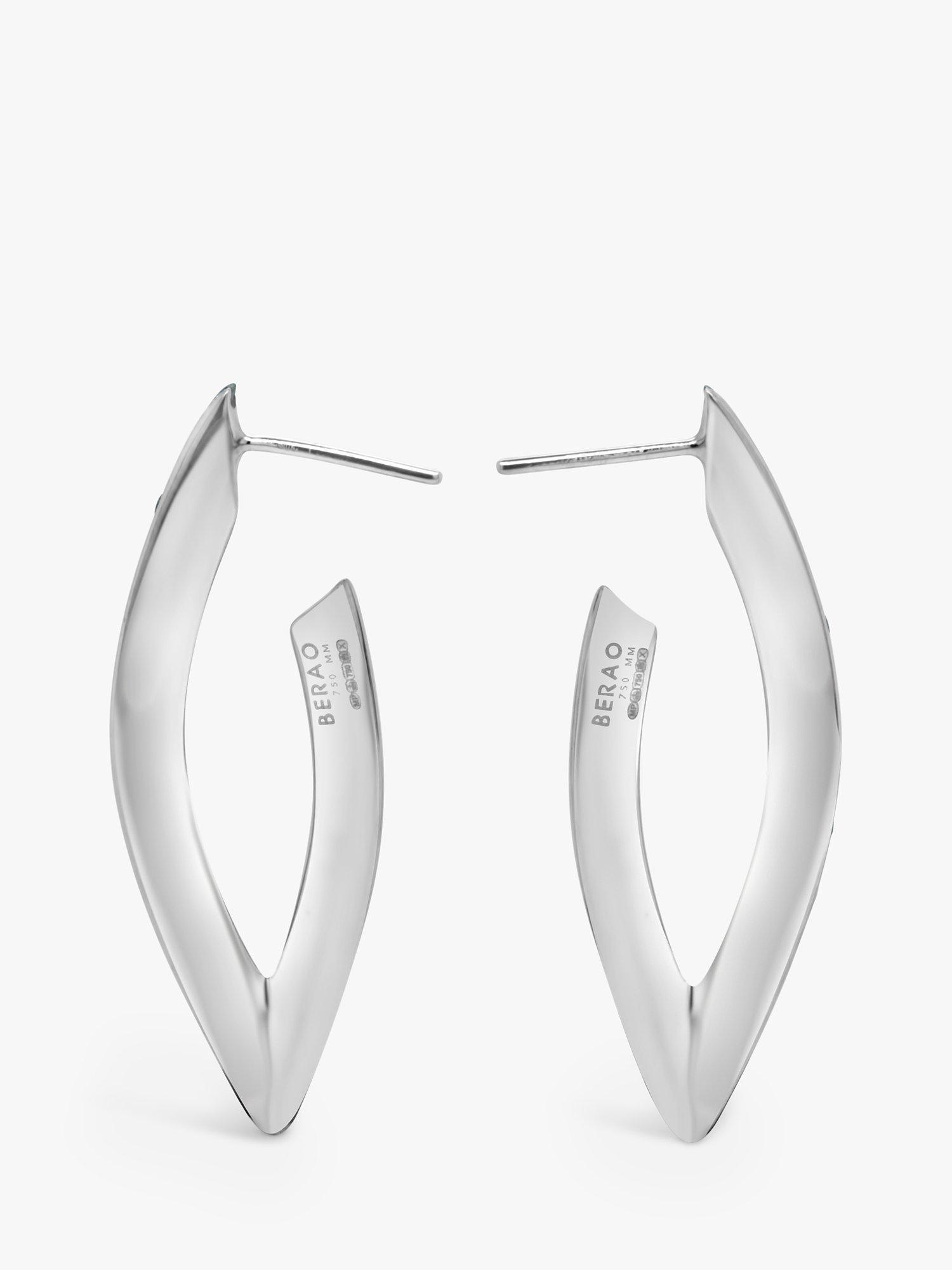 Product image 3 of 6, which shows Milton & Humble Jewellery Pre-Loved Berao 18ct White Gold Diamond Elongated Demi Hoop Earrings