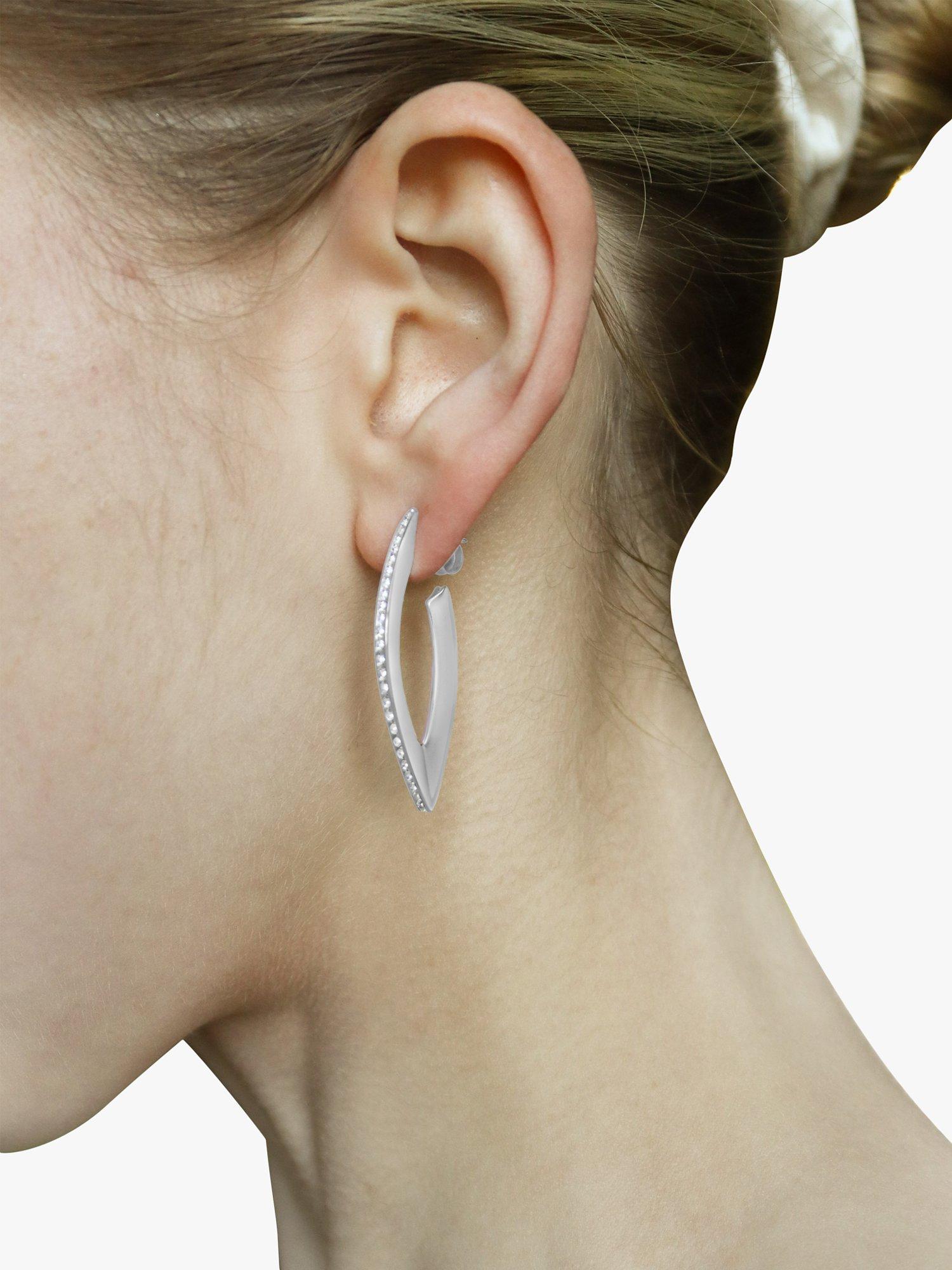 Product image 5 of 6, which shows Milton & Humble Jewellery Pre-Loved Berao 18ct White Gold Diamond Elongated Demi Hoop Earrings